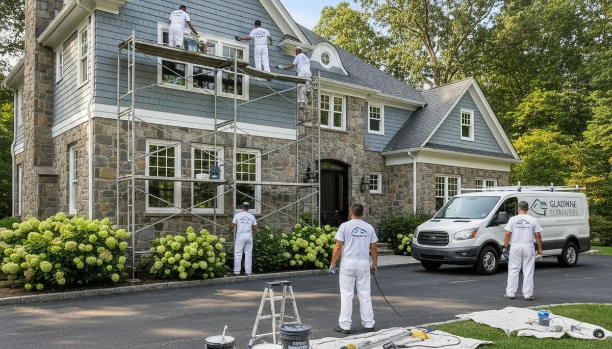 Professional house painters completing exterior home painting in Philadelphia, PA