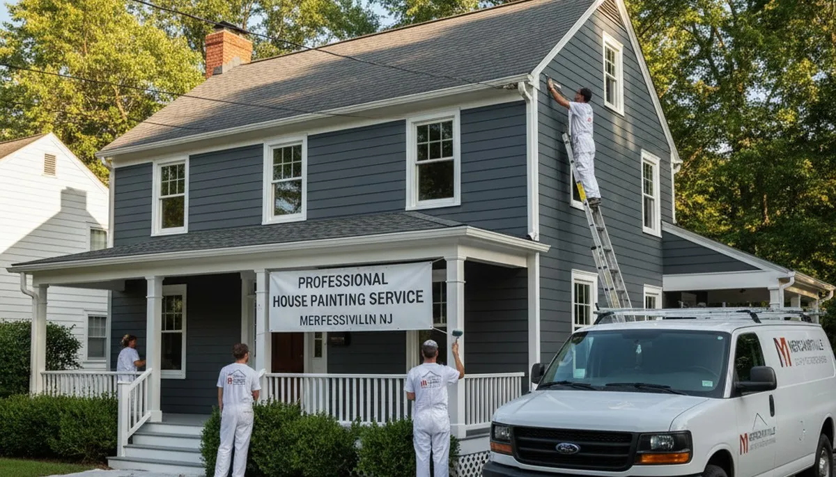 Professional house painters working on exterior home in Philadelphia, PA