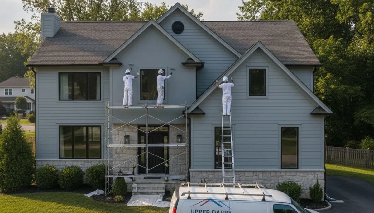 Professional house painters in Philadelphia PA applying exterior paint to a residential home