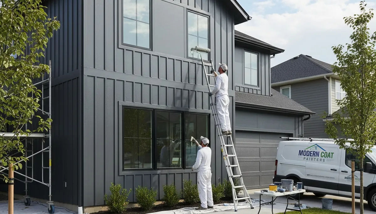 Professional siding painting on a Philadelphia, PA home by expert exterior house painters